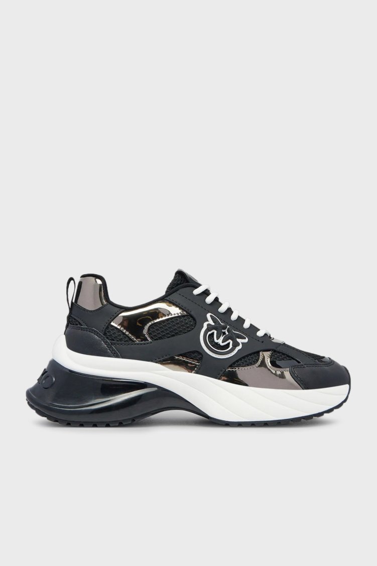 Pinko Logolu Hakiki Deri Kalın Taban Sneaker Bayan Ayakkabı SS0067 E022 ZZ0 SİYAH - Pinko