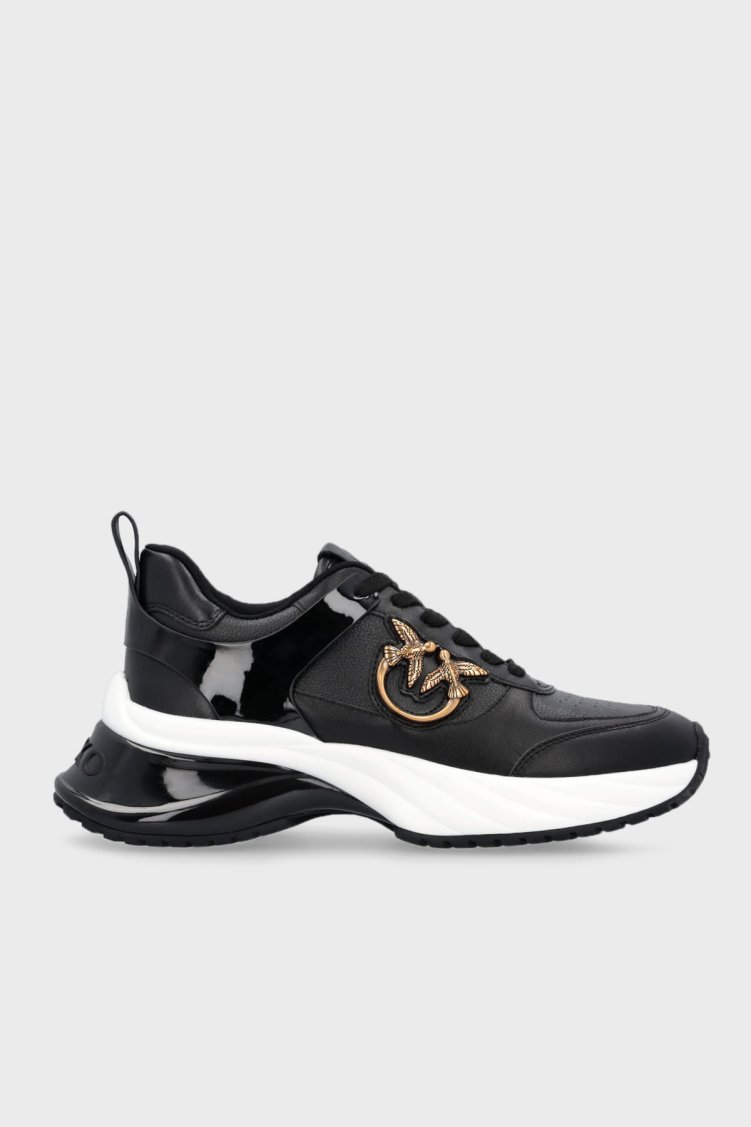 Pinko Logolu Hakiki Deri Kalın Tabanlı Sneaker Bayan Ayakkabı SS0027 P025 Z99 SİYAH - Pinko