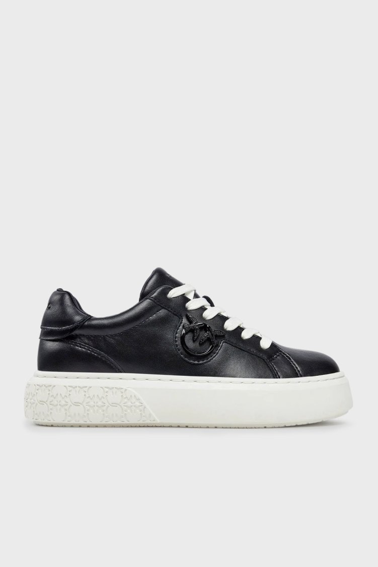 Pinko Logolu Hakiki Deri Paltform Taban Sneaker Bayan Ayakkabı SS0071 P001 Z99 SİYAH - Pinko