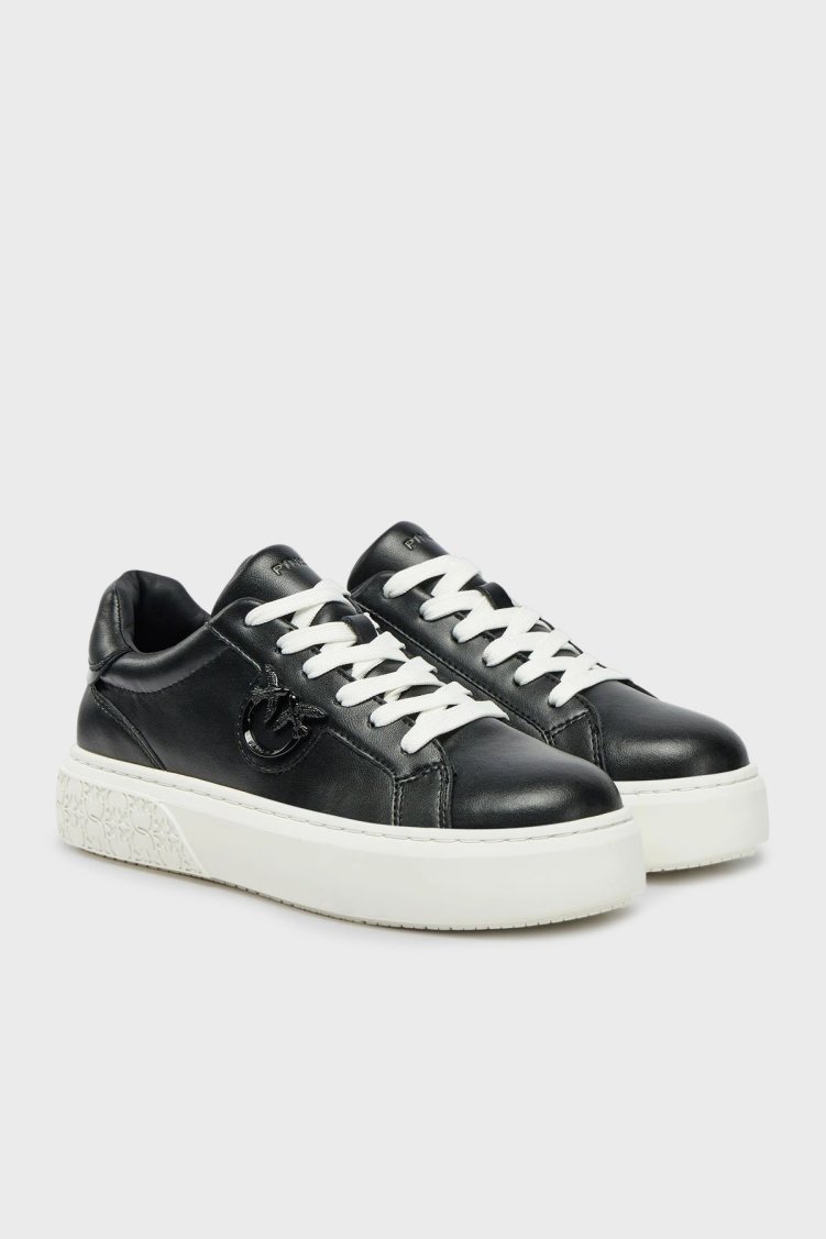 Pinko Logolu Hakiki Deri Paltform Taban Sneaker Bayan Ayakkabı SS0071 P001 Z99 SİYAH - Pinko (1)