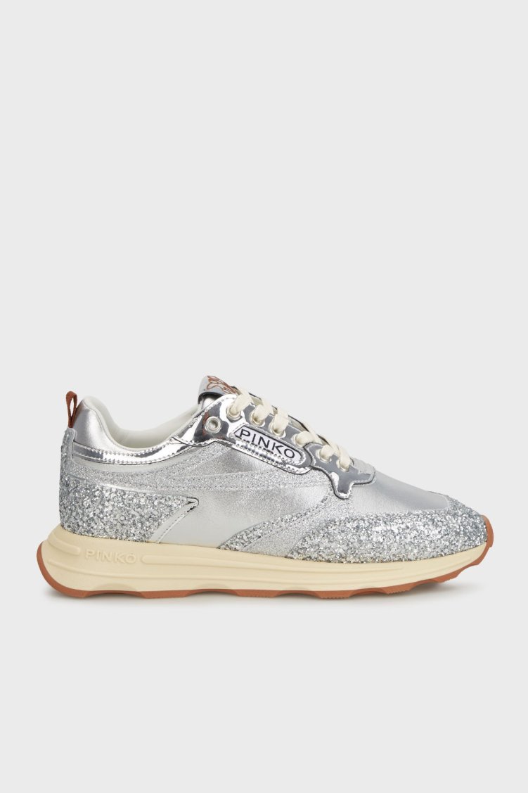 Pinko Logolu Simli Yüksek Tabanlı Sneaker Bayan Ayakkabı SS0091T033ZZF GÜMÜŞ - Pinko