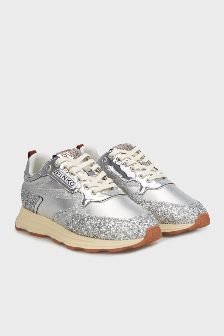 Pinko Logolu Simli Yüksek Tabanlı Sneaker Bayan Ayakkabı SS0091T033ZZF GÜMÜŞ - Pinko (1)