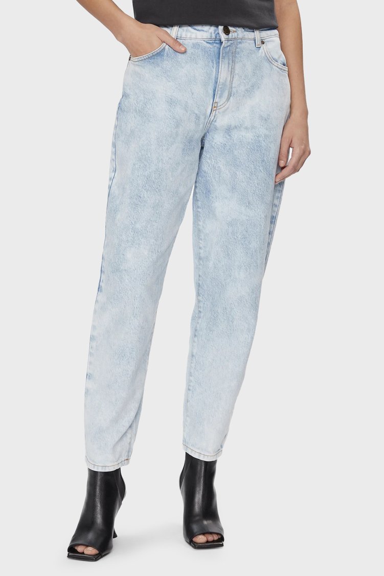 Pinko Pamuklu Yüksek Bel Mom Jeans Kadın Kot Pantolon 100379A1MSPJ1 Buz Mavisi - Pinko (1)