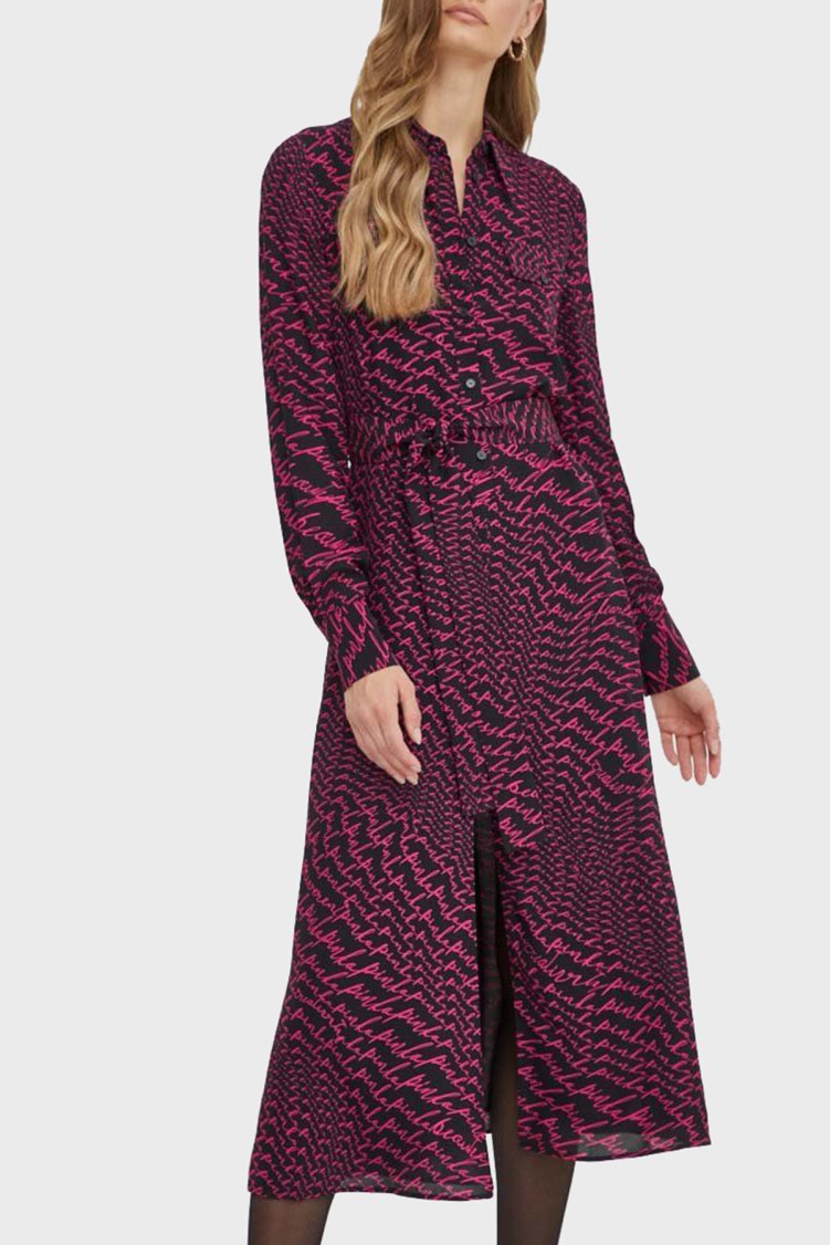 Pinko Regular Fit Kemerli Midi Gömlek Kadın Elbise 100909 A19Q ZW1 SİYAH - Pinko