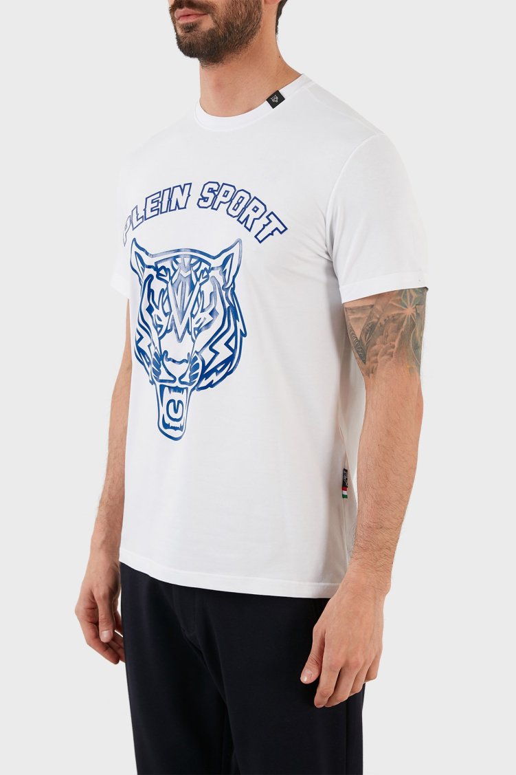Plein Sport Logolu Bisiklet Yaka Pamuklu Erkek T Shirt TIPS113IT01 BEYAZ - Plein Sport (1)