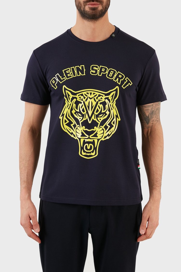 Plein Sport Logolu Bisiklet Yaka Pamuklu Erkek T Shirt TIPS113IT85 LACİVERT - Plein Sport
