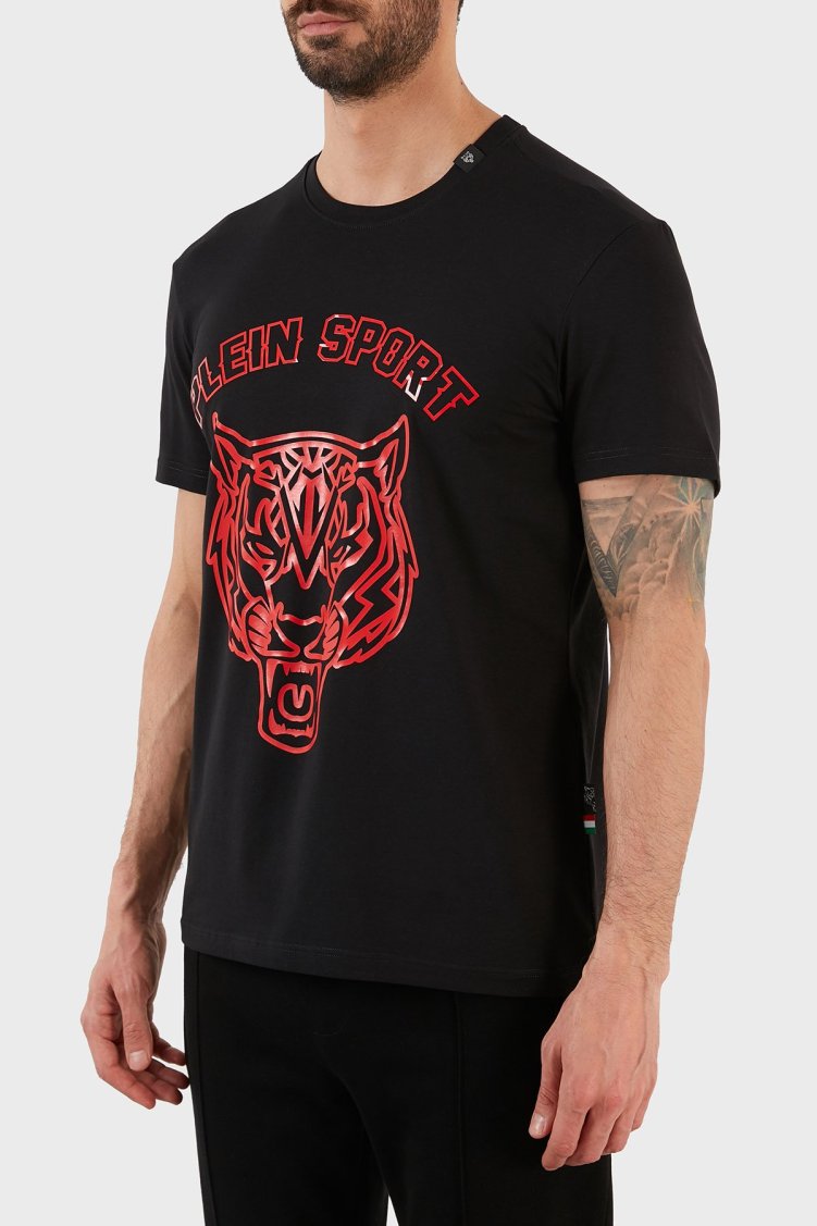 Plein Sport Logolu Bisiklet Yaka Pamuklu Erkek T Shirt TIPS113IT99 SİYAH - Plein Sport (1)