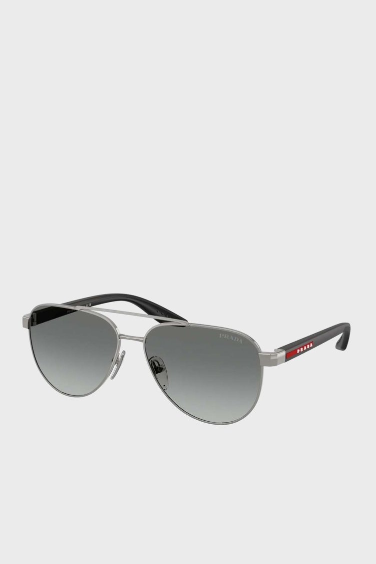 Prada Sport Logolu Pilot Güneş Erkek Gözlük 0PSA52S 5AV3M1 58 Metalik gri - Prada Sport