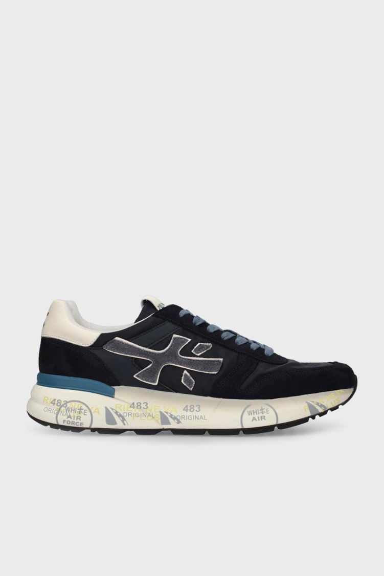 Premiata Deri Karışımlı Logolu Bağcıklı Sneaker Erkek Ayakkabı MICK 7716 SİYAH-LACİVERT - Premiata