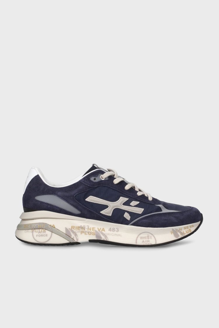 Premiata Deri Karışımlı Logolu Bağcıklı Sneaker Erkek Ayakkabı MOERUN 7306 LACİVERT - Premiata