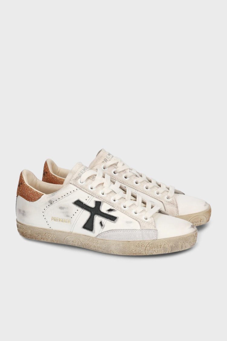 Premiata Deri Logolu Sneaker Bayan Ayakkabı STEVEND 6664 BEYAZ-GOLD - Premiata (1)