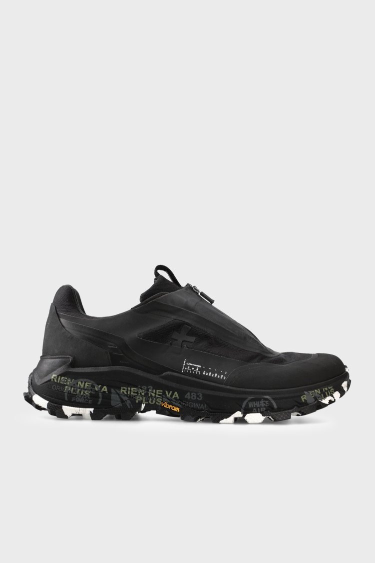Premiata Logolu Deri Fermuarlı Sneaker Erkek Ayakkabı SCILIAR 387 Siyah - Premiata