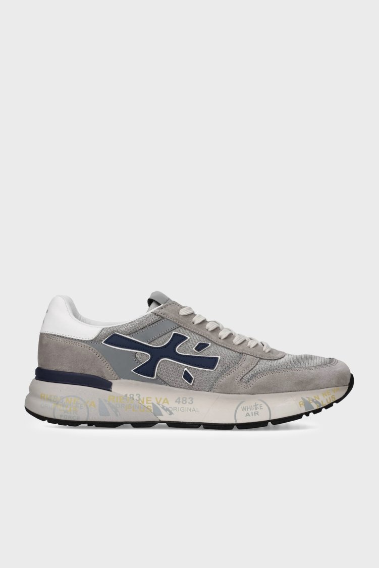 Premiata Logolu Deri Karışımlı Sneaker Erkek Ayakkabı MICK 8001 GRİ - Premiata
