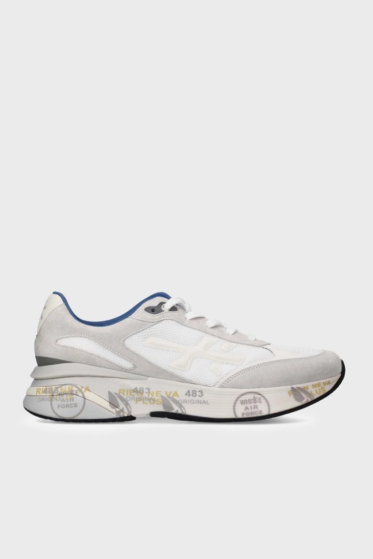 Premiata Logolu Deri Karışımlı Sneaker Erkek Ayakkabı MOERUN 8075 BEYAZ GRİ - Premiata