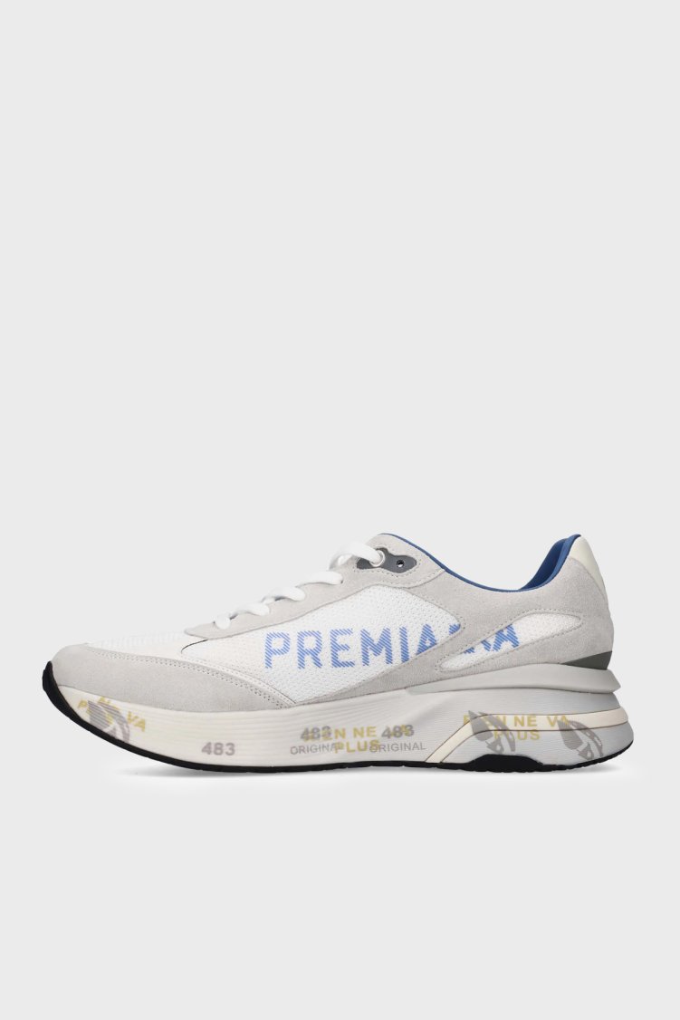 Premiata Logolu Deri Karışımlı Sneaker Erkek Ayakkabı MOERUN 8075 BEYAZ GRİ - Premiata (1)