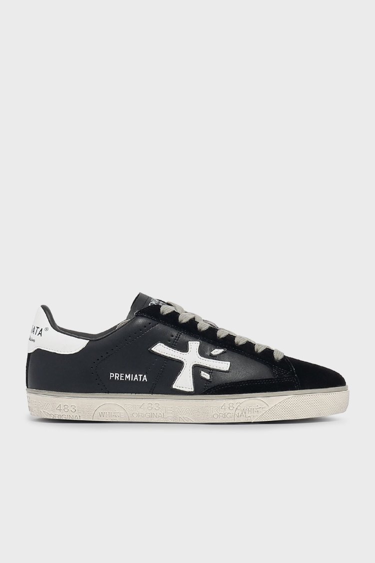 Premiata Logolu Hakiki Deri Sneaker Erkek Ayakkabı STEVEN 5439 SİYAH - Premiata