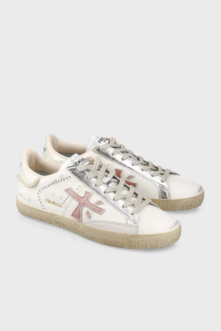 Premiata Logolu Hakiki Deri Vintage Sneaker Bayan Ayakkabı STEVEND 7281 EKRU - Premiata (1)