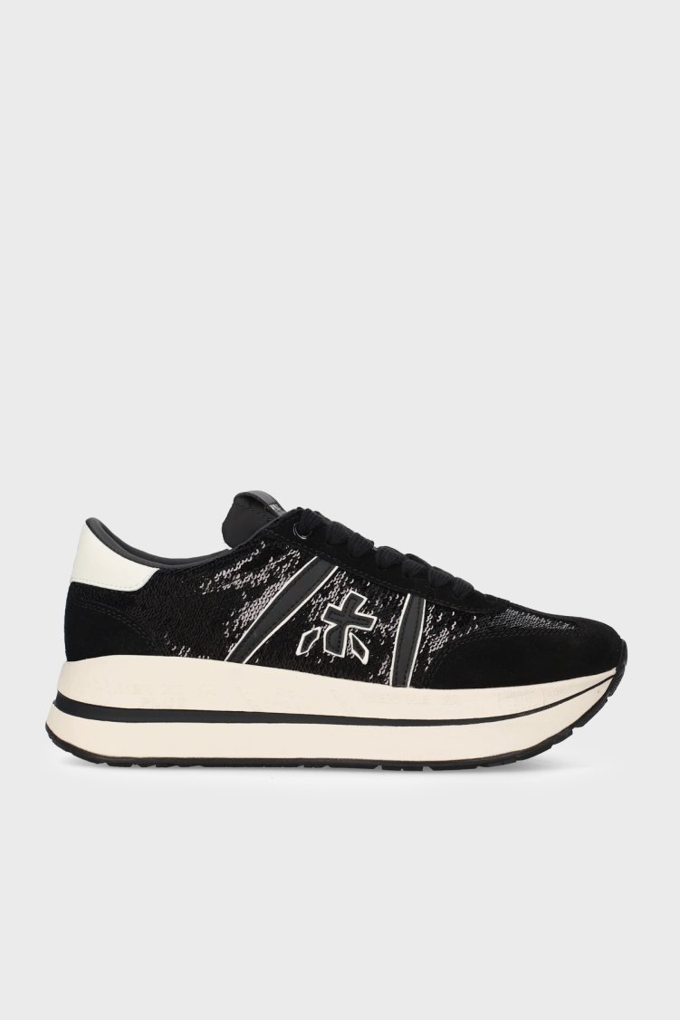 Premiata Logolu Kalın Taban Sneaker Kadın Ayakkabı BETHCOIN 8504 Siyah - Premiata