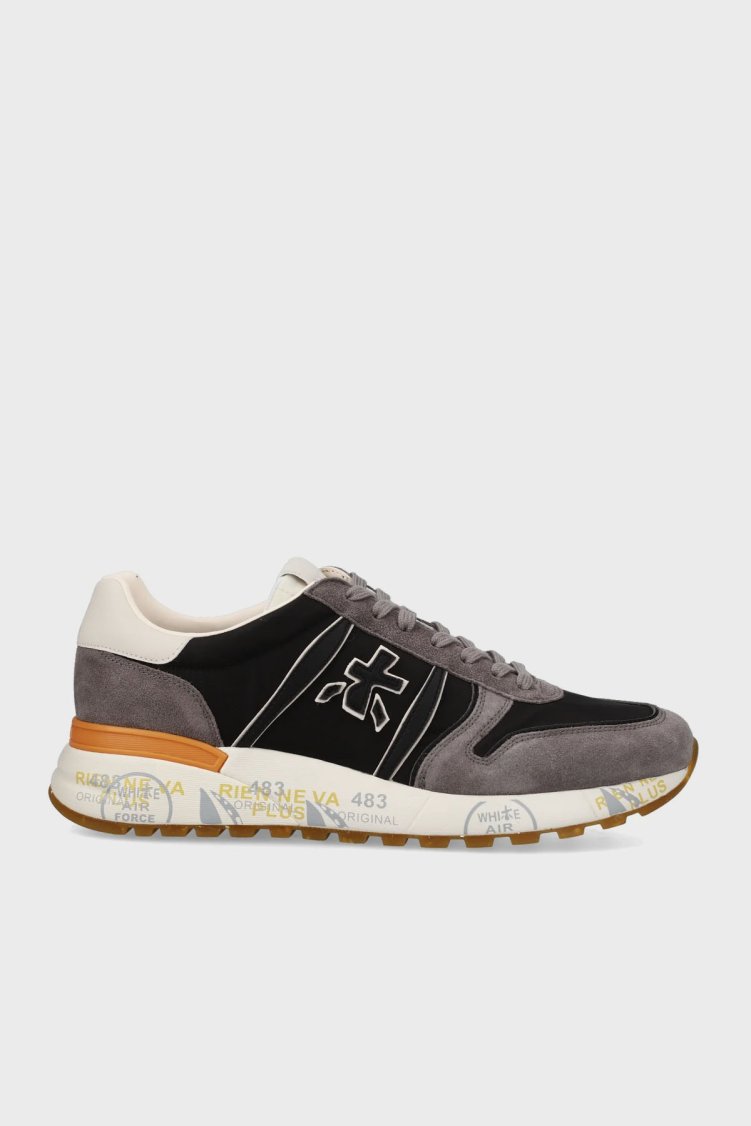 Premiata Logolu Süet Detaylı Sneaker Erkek Ayakkabı LANDER 7207 SİYAH-GRİ - Premiata