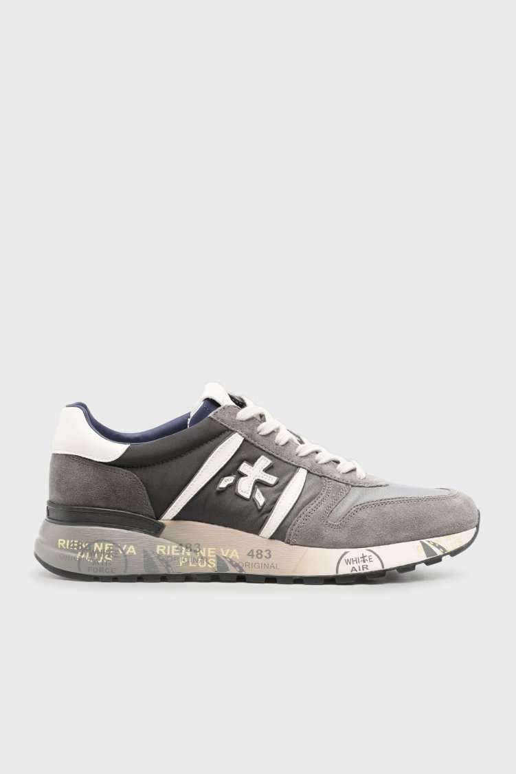 Premiata Süet Deri Logolu Bağcıklı Sneaker Erkek Ayakkabı LANDER 6906 GRİ - Premiata