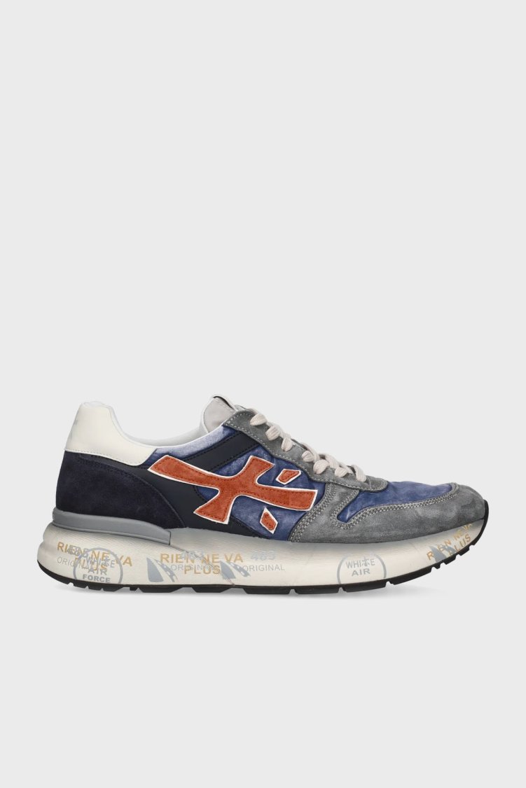 Premiata Süet Detaylı Logolu Sneaker Erkek Ayakkabı MICK 7215 Lacivert - Premiata