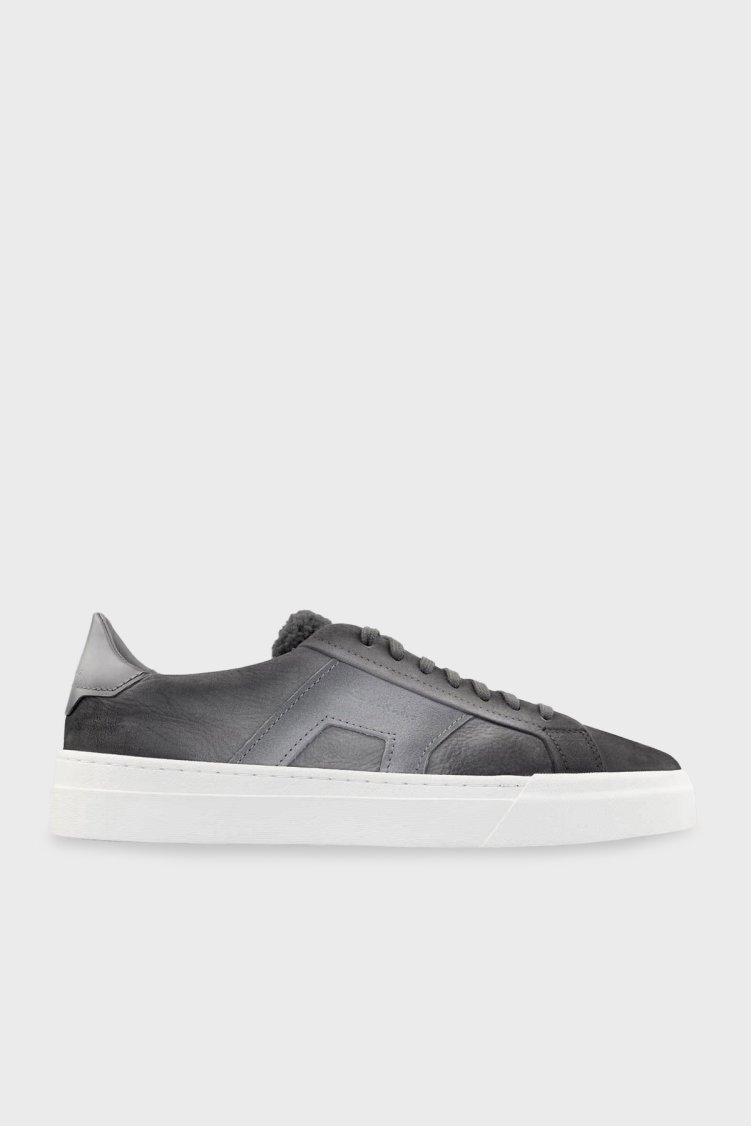 Santoni Deri Karışımlı Logolu Sneaker Erkek Ayakkabı MBGT22124PNNTPIDG45 GRİ - Santoni
