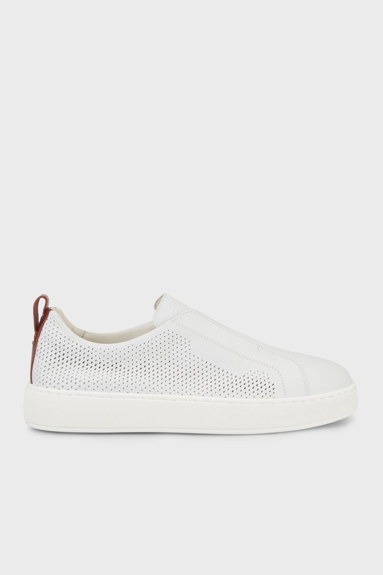 Santoni Hakiki Deri Sneaker Erkek Ayakkabı MBCD22181BARTFIDI80 BEYAZ - Santoni