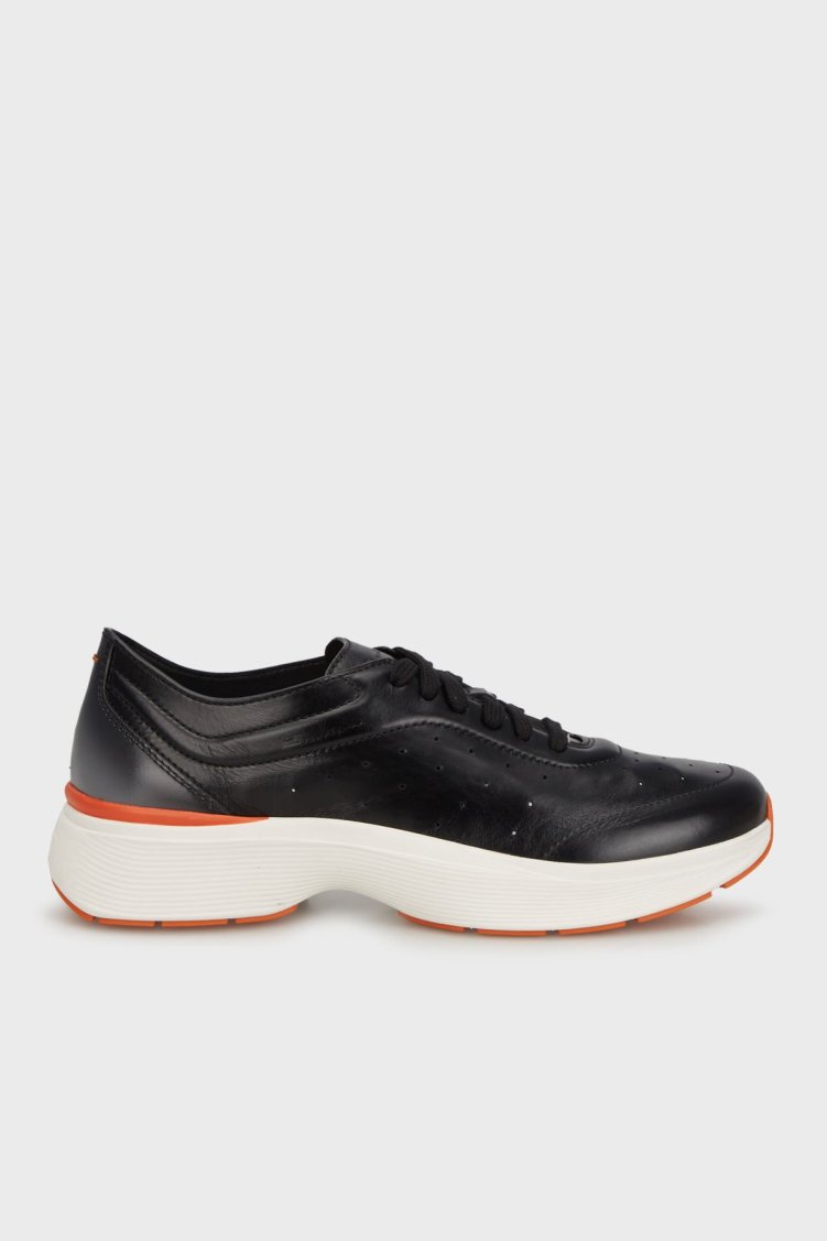 Santoni Logolu Hakiki Deri Kalın Tabanlı Sneaker Erkek Ayakkabı MBBC22070BARTOILN01 SİYAH - Santoni