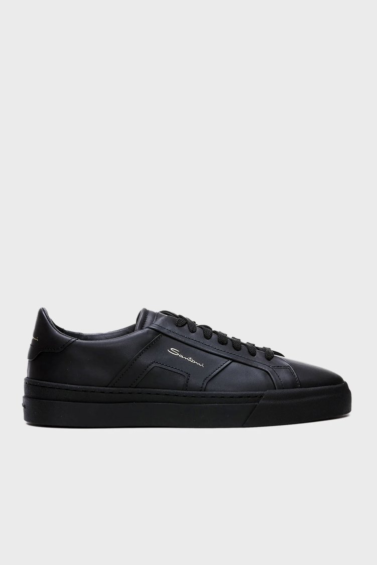 Santoni Logolu Hakiki Deri Sneaker Erkek Ayakkabı MBGT21779NEORXWHN01 SİYAH - Santoni
