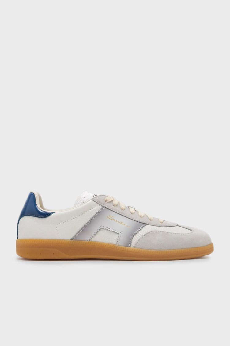 Santoni Logolu Hakiki Deri Süet Detaylı Sneaker Erkek Ayakkabı MBPL21965FARCNOCI32 BEYAZ - Santoni