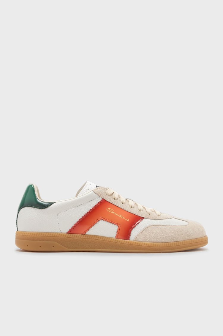 Santoni Logolu Hakiki Deri Süet Detaylı Sneaker Erkek Ayakkabı MBPL21965FARCNOCI70 BEYAZ - Santoni