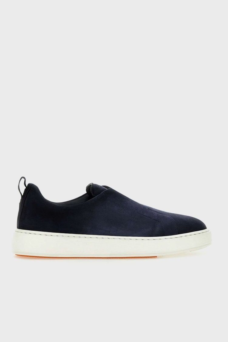 Santoni Logolu Süet Kalın Tabanlı Slip-On Sneaker Erkek Ayakkabı MBCD21995BARTFEHU59 LACİVERT - Santoni