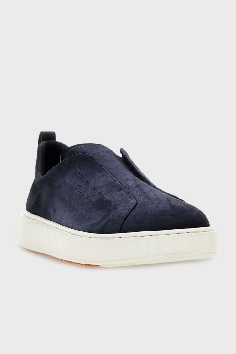 Santoni Logolu Süet Kalın Tabanlı Slip-On Sneaker Erkek Ayakkabı MBCD21995BARTFEHU59 LACİVERT - Santoni (1)