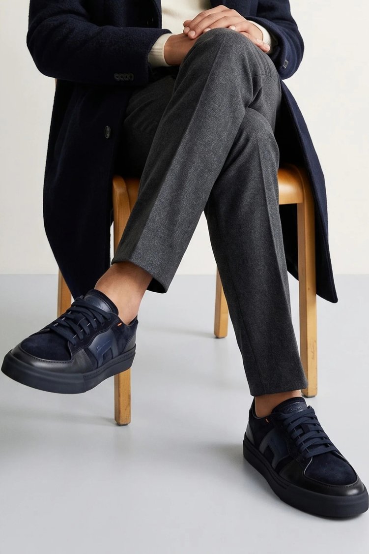 Santoni Süet Deri Sneaker Erkek Ayakkabı MBGT22221OCNTGEUU60 Lacivert - Santoni (1)