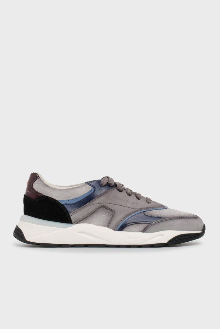 Santoni Süet Deri Sneaker Erkek Ayakkabı MBIM22112BINGXUBG20 GRİ-LACİVERT - Santoni