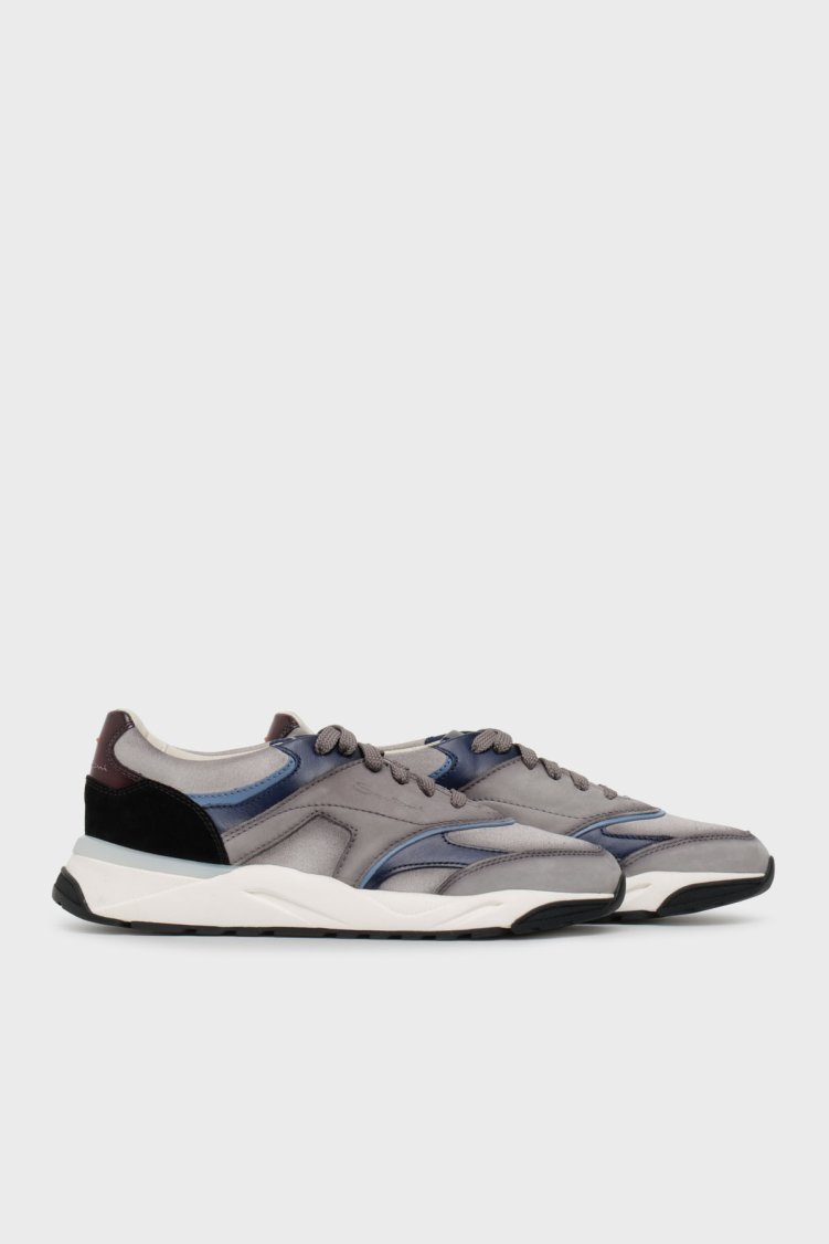 Santoni Süet Deri Sneaker Erkek Ayakkabı MBIM22112BINGXUBG20 GRİ-LACİVERT - Santoni (1)