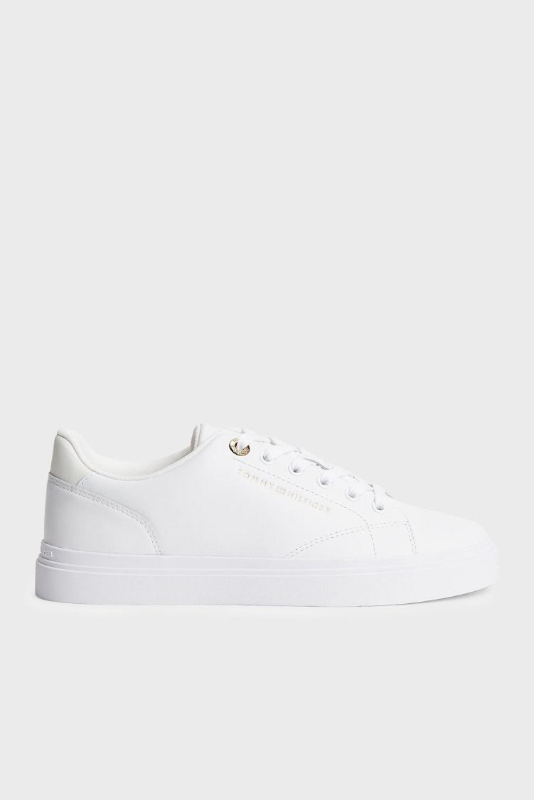 Tommy Hilfiger % 100 Deri Logolu Sneaker Kadın Ayakkabı FW0FW09105 YBS BEYAZ - Tommy Hilfiger