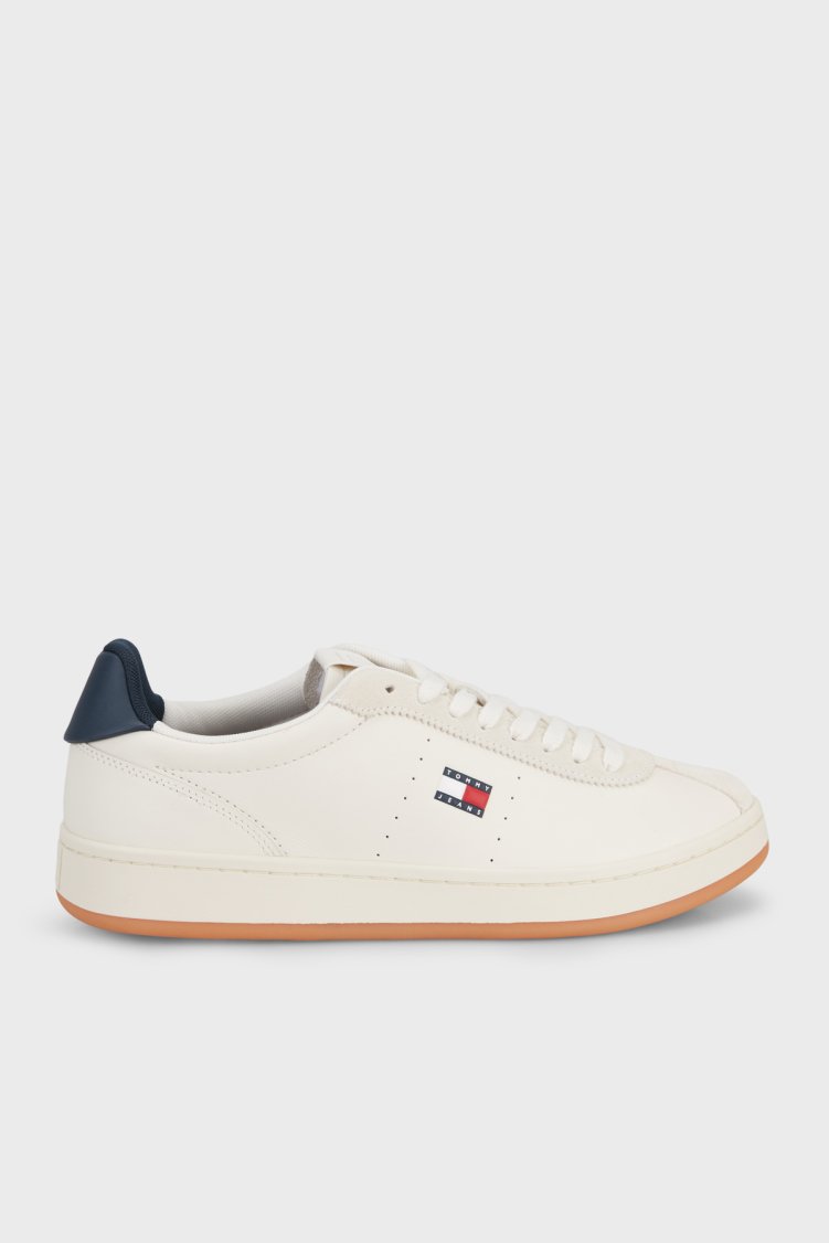 Tommy Hilfiger % 100 Deri Logolu Sneaker Erkek Ayakkabı EM0EM01687 0K8 Beyaz - Tommy Hilfiger