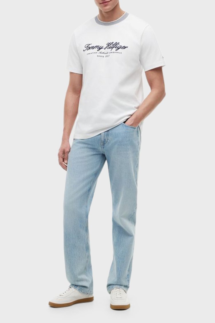 Tommy Hilfiger % 100 Pamuk İşlemeli Yaka Regular Fit Erkek T Shirt MW0MW43211 YBR Beyaz - Tommy Hilfiger (1)