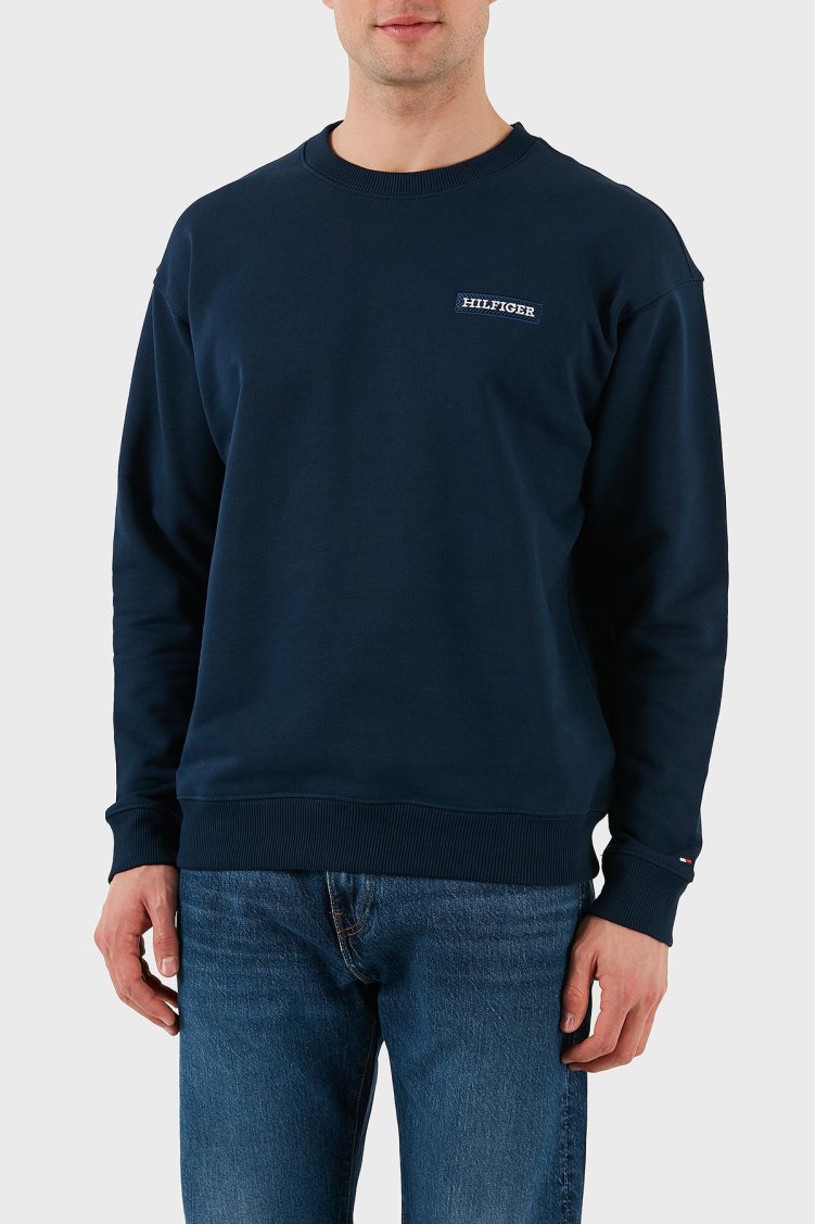Tommy Hilfiger % 100 Pamuk Regular Fit Bisiklet Yaka Erkek Sweat MW0MW37857 DAF LACİVERT - Tommy Hilfiger