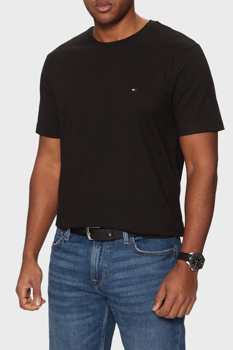Tommy Hilfiger % 100 Pamuk Regular Fit Bisiklet Yaka Erkek T Shirt MW0MW37267 BDS SİYAH - Tommy Hilfiger