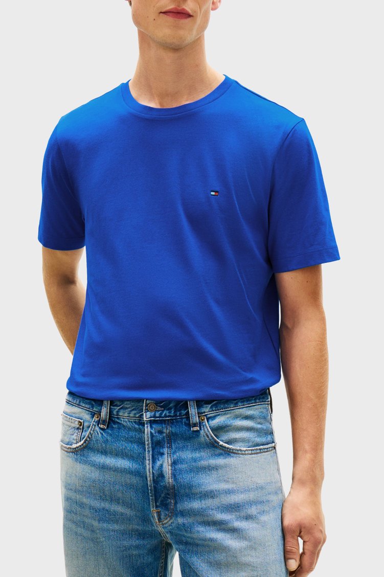 Tommy Hilfiger % 100 Pamuk Regular Fit Bisiklet Yaka Erkek T Shirt MW0MW39995 C7F MAVİ - Tommy Hilfiger