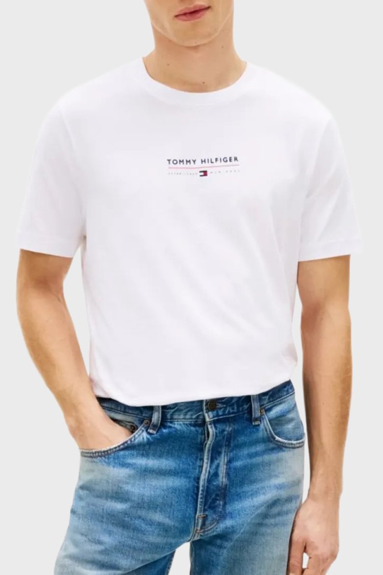 Tommy Hilfiger % 100 Pamuk Regular Fit Bisiklet Yaka Erkek T Shirt MW0MW42363 YBR BEYAZ - Tommy Hilfiger