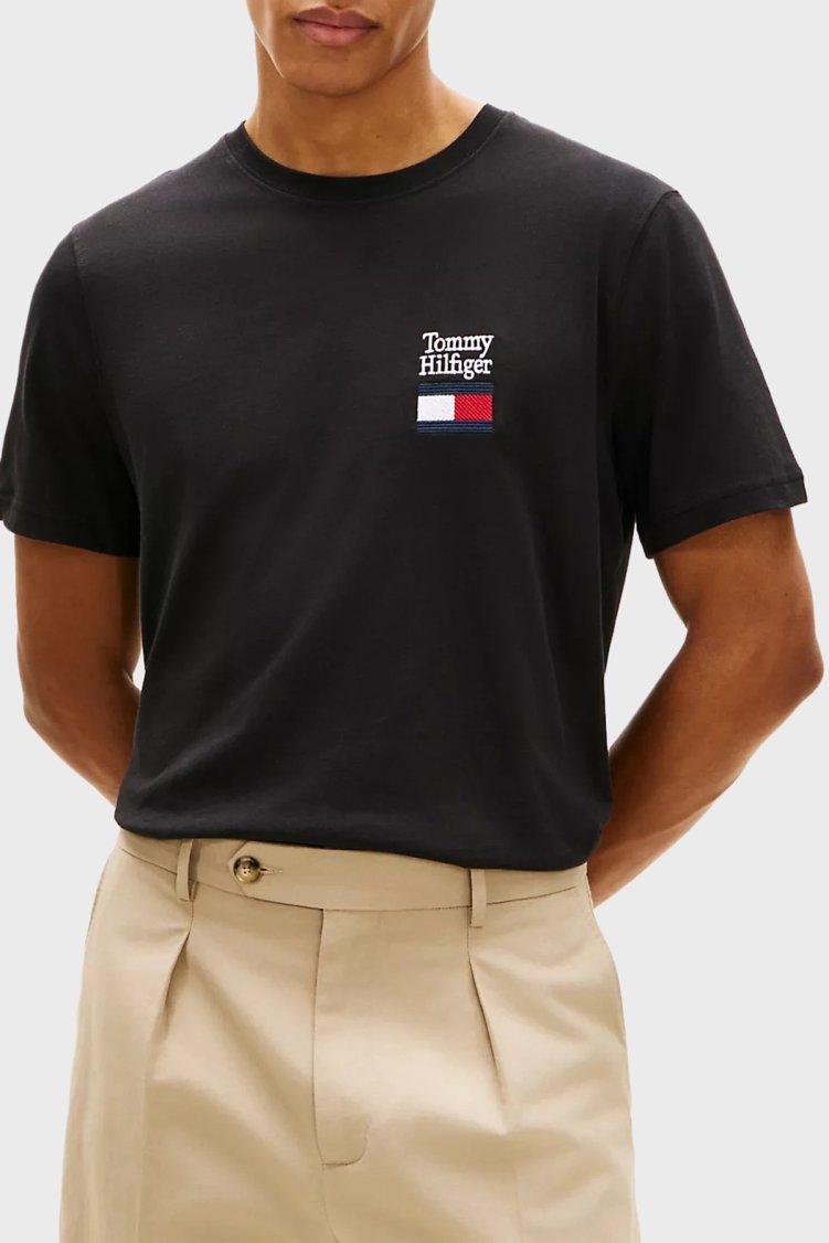 Tommy Hilfiger % 100 Pamuk Regular Fit Bisiklet Yaka Erkek T Shirt MW0MW42367 BDS SİYAH - Tommy Hilfiger