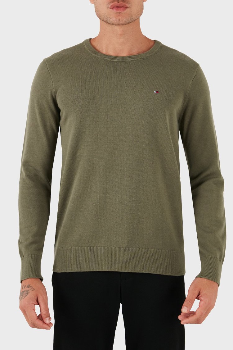 Tommy Hilfiger % 100 Pamuk Regular Fit Bisiklet Yaka Logolu Erkek Kazak MW0MW39999 PLI YEŞİL - Tommy Hilfiger