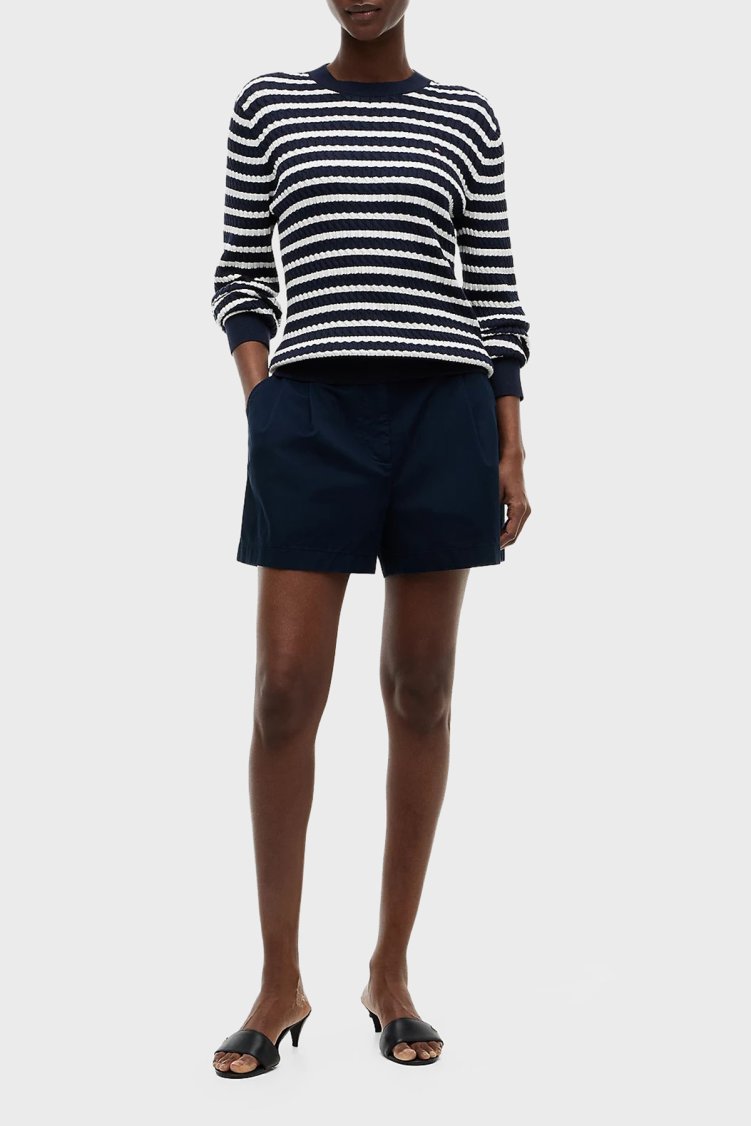 Tommy Hilfiger % 100 Pamuk Regular Fit Bisiklet Yaka Örgü Kadın Kazak WW0WW44993 0X7 Mavi-bej - Tommy Hilfiger (1)