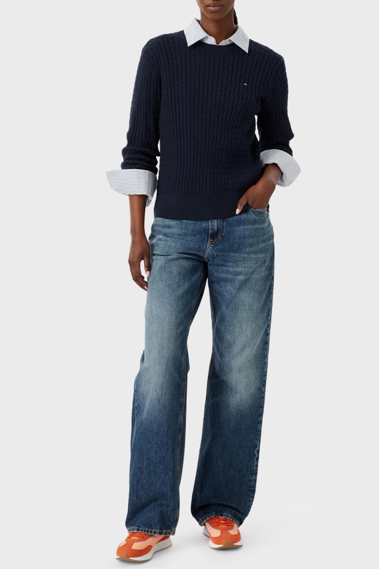 Tommy Hilfiger % 100 Pamuk Regular Fit Bisiklet Yaka Örgü Kadın Kazak WW0WW44993 C1G Lacivert - Tommy Hilfiger (1)