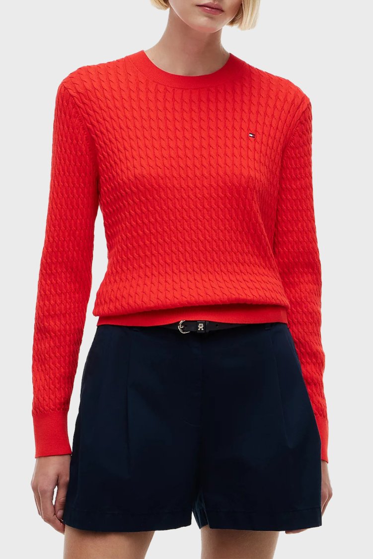 Tommy Hilfiger % 100 Pamuk Regular Fit Bisiklet Yaka Örgü Kadın Kazak WW0WW44993 XNF Kırmızı - Tommy Hilfiger