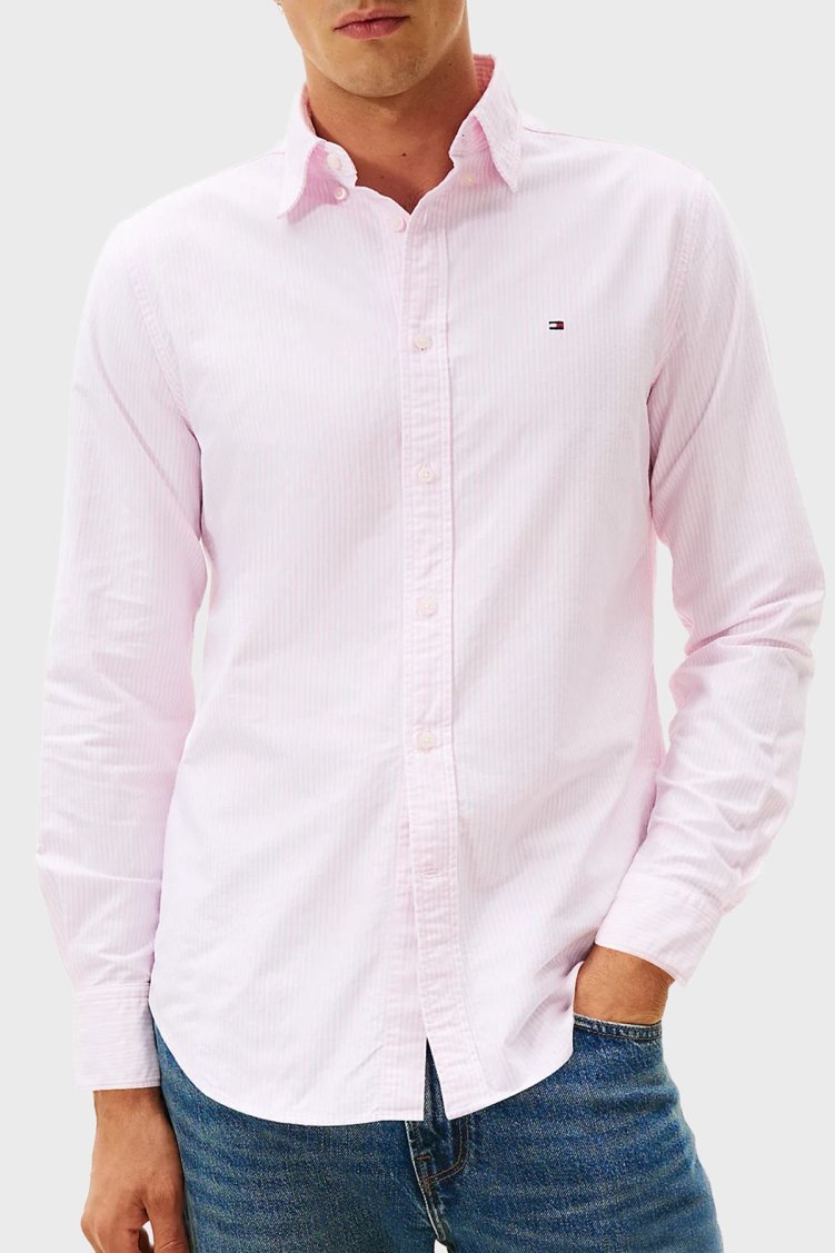 Tommy Hilfiger % 100 Pamuk Regular Fit Çizgili Erkek Gömlek MW0MW36238 0D2 PEMBE - Tommy Hilfiger