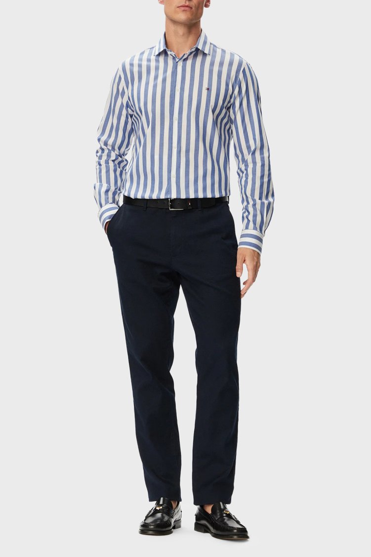 Tommy Hilfiger % 100 Pamuk Regular Fit Çizgili Erkek Gömlek MW0MW43757 C7F Mavi - Tommy Hilfiger (1)